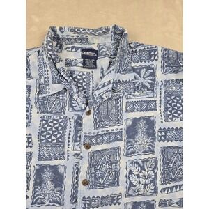 Puritan Hawaiian Shirt Mens XL Blue Tropical‎ Pineapple Tribal Print Cotton Y2K